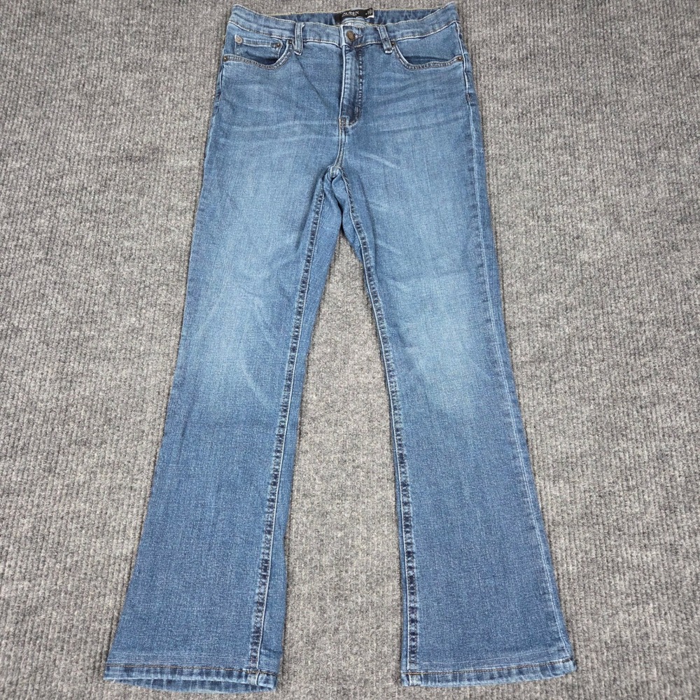 Lauren Ralph Lauren Womens Monogram Bootcut Jeans Blue Medium Wash 10 High Rise